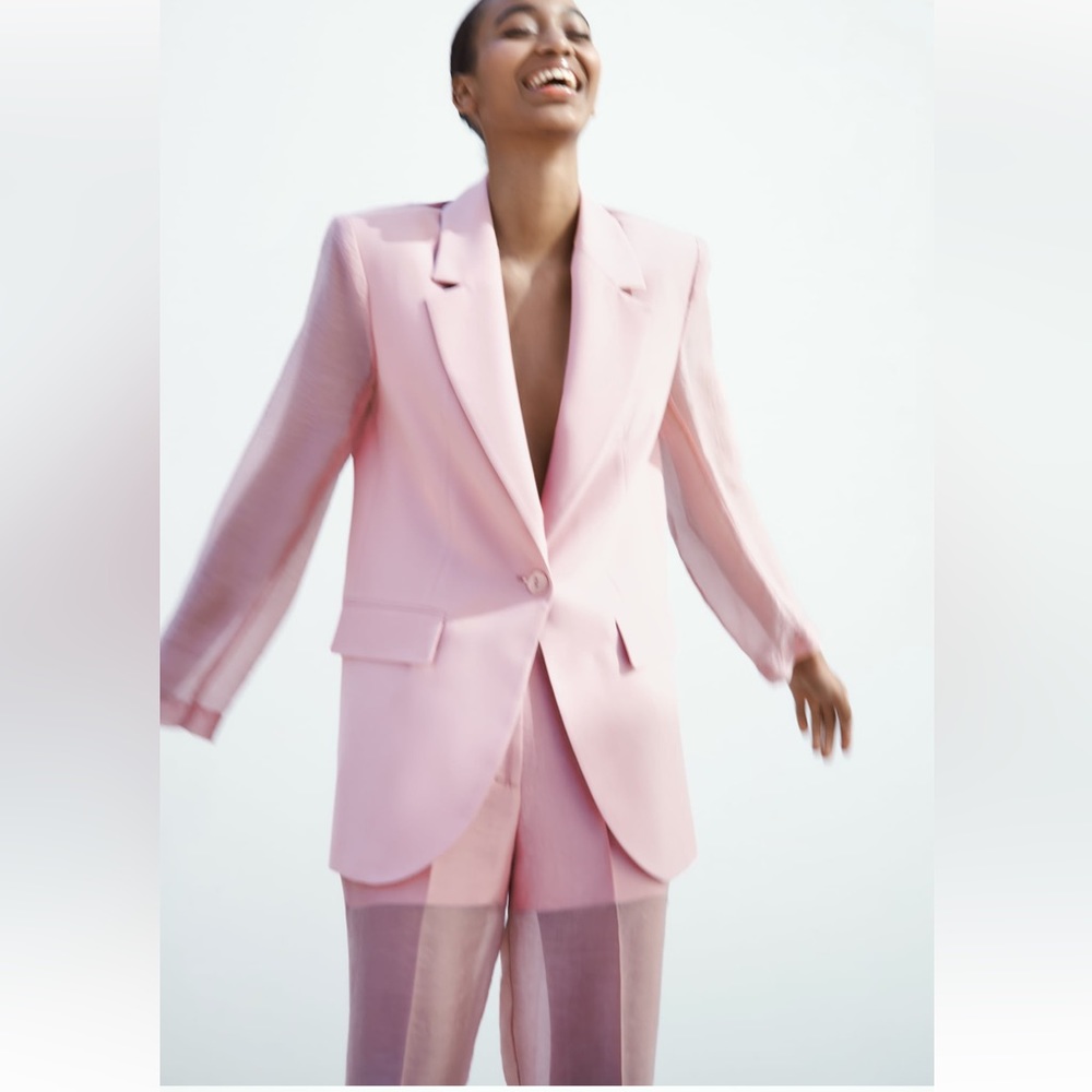ZARA 2 PIECES SET MIXED ORGANZA BLAZER AND MIXED ORGANZA STRAIGHT LEG PANTS - Picture 2 of 16